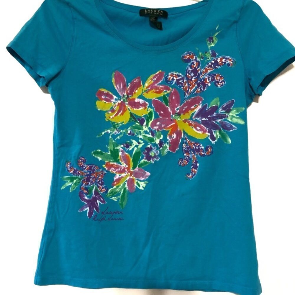 Lauren Ralph Lauren Floral Blue Sequenced Tshirt
